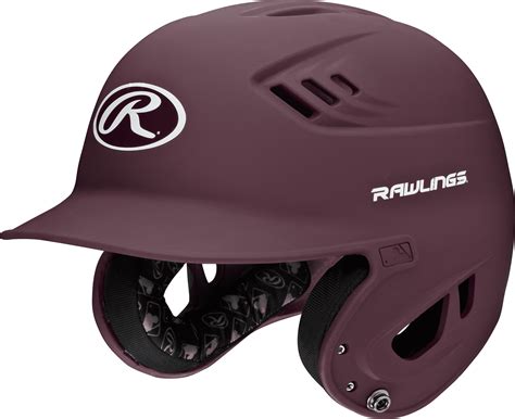 flat maroon batting helmets.